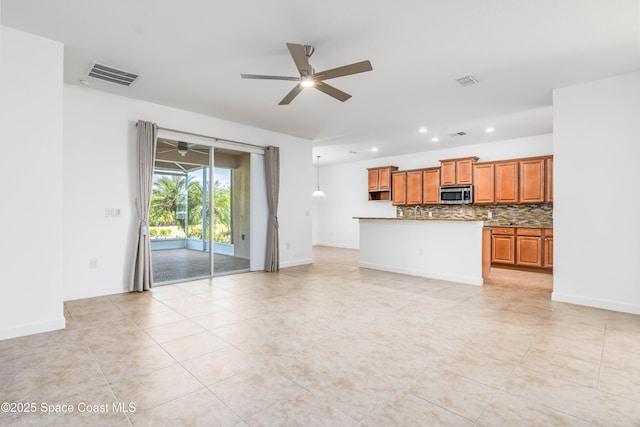 3485 Sansome Cir, Melbourne, FL 32940 - unfurnished living room with ceiling fan, recessed lighting, light tile patterned flooring, and baseboards