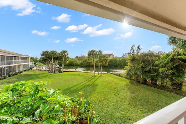 view of yard with a water view