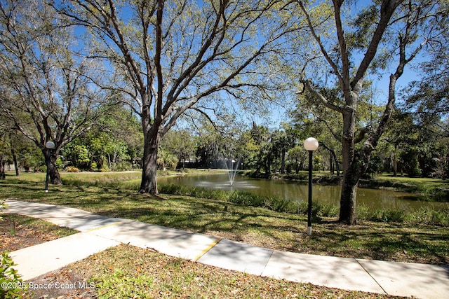 view of yard with a water view