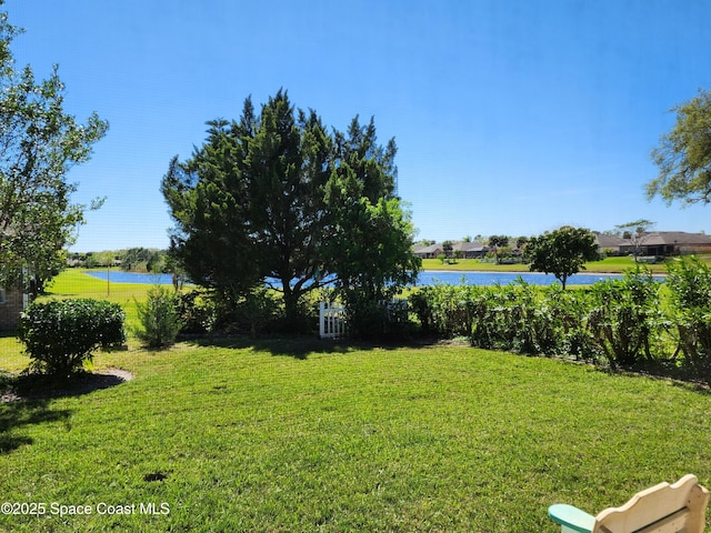 view of yard featuring a water view