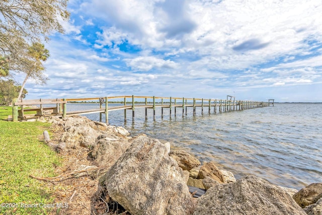 dock area with a water view