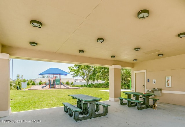 view of patio / terrace featuring playground community