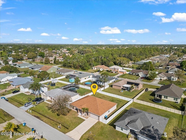 birds eye view of property with a residential view