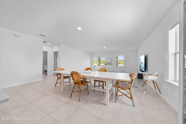 dining area with recessed lighting, visible vents, baseboards, and light tile patterned floors