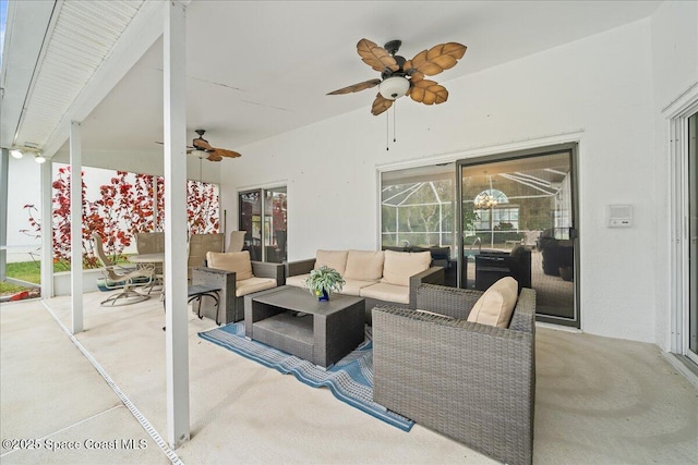 view of patio featuring a ceiling fan and an outdoor hangout area