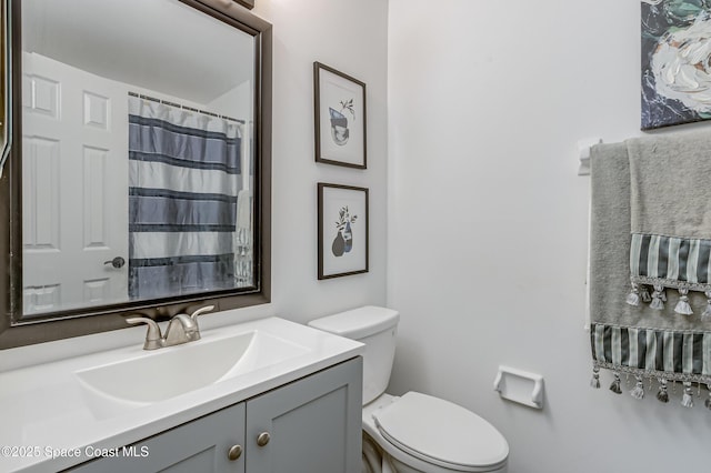 full bathroom featuring vanity, toilet, and a shower with curtain