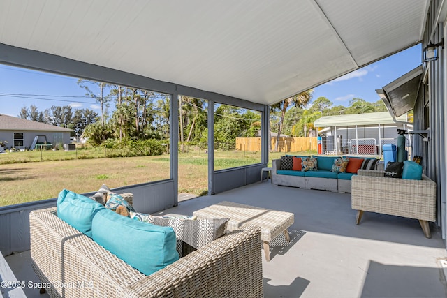 view of patio with fence and an outdoor living space