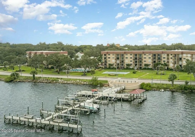 water view featuring boat lift and a boat dock