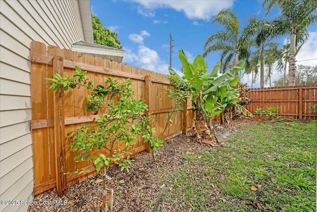 view of yard with a fenced backyard