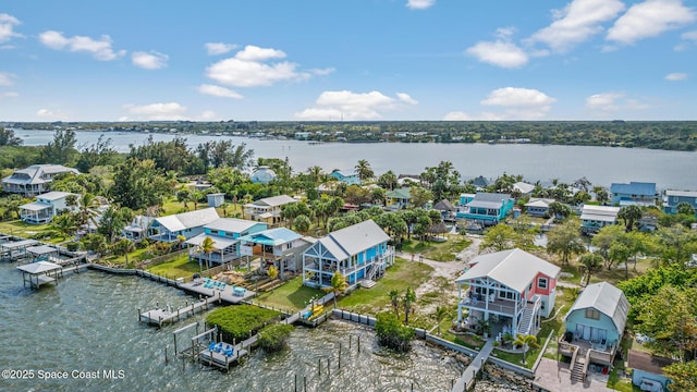 aerial view with a water view