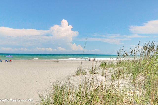 property view of water featuring a beach view