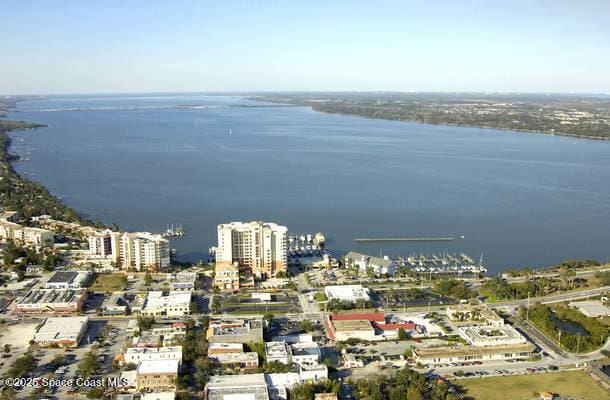 aerial view with a water view and a city view