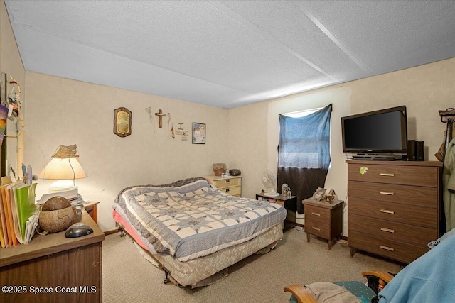 bedroom with carpet flooring and a textured ceiling