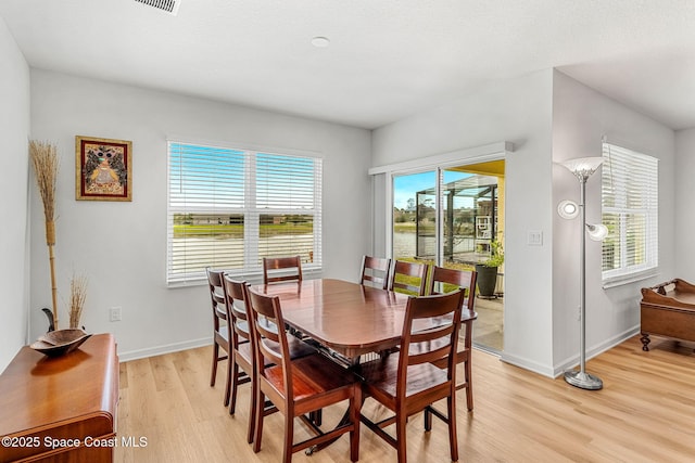 dining room with light wood-style flooring and baseboards