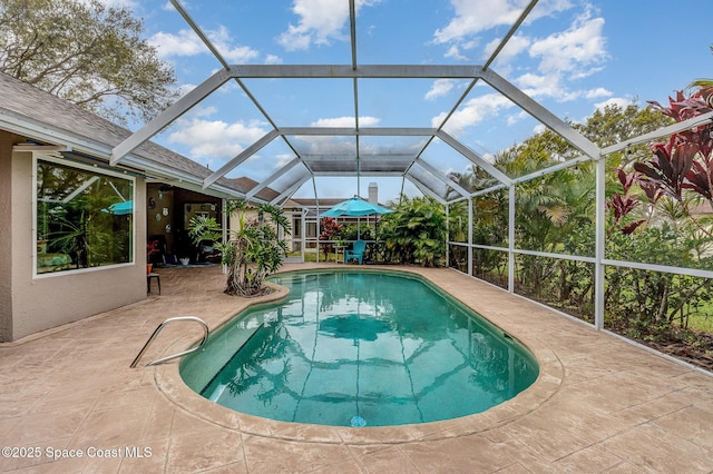 pool featuring a lanai and a patio