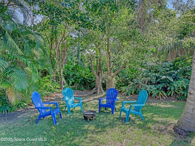 view of yard with an outdoor fire pit