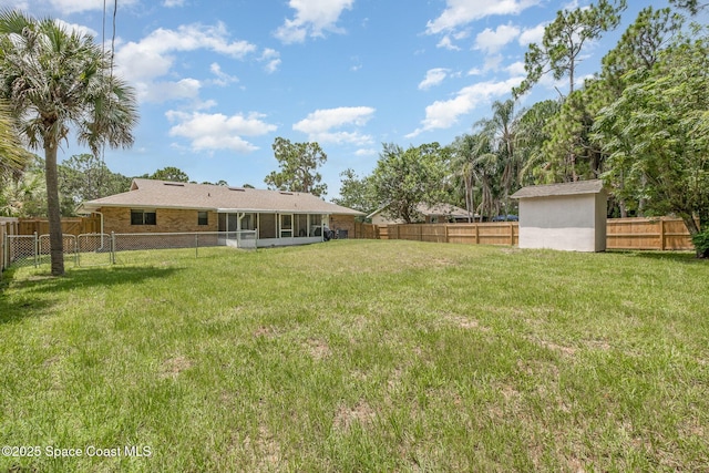 view of yard with a sunroom and a fenced backyard