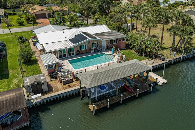 aerial view featuring a water view