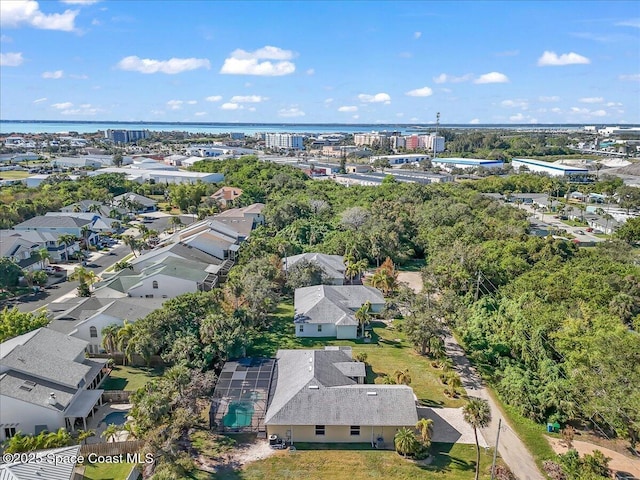 aerial view with a water view