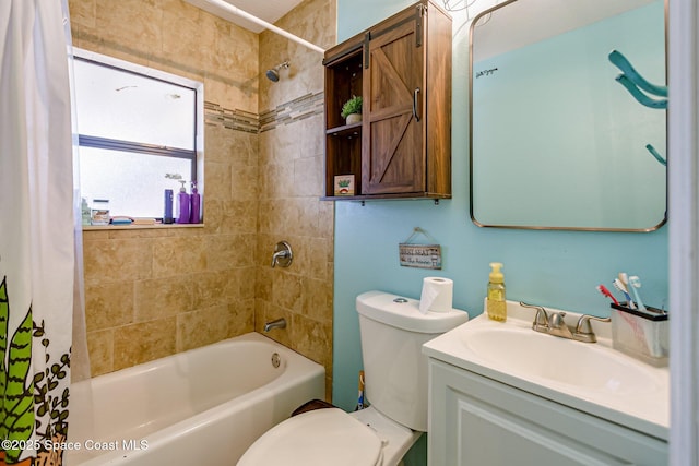 full bathroom with vanity, toilet, and shower / bath combo