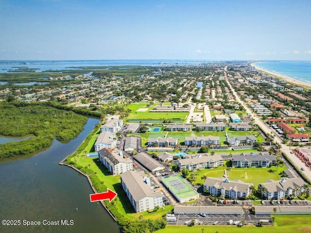 aerial view with a water view