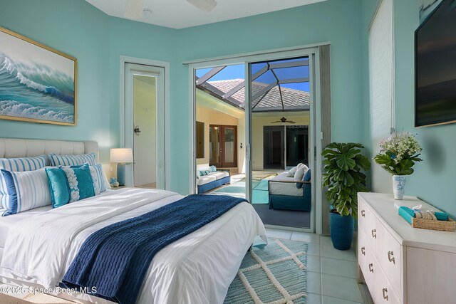 bedroom featuring access to outside and light tile patterned floors