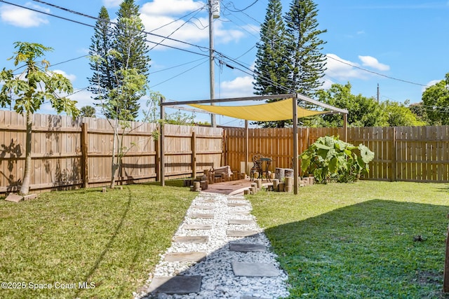 view of yard with a fenced backyard