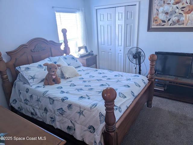 bedroom featuring a closet and carpet flooring