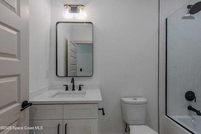 full bathroom featuring shower / tub combination, vanity, and toilet