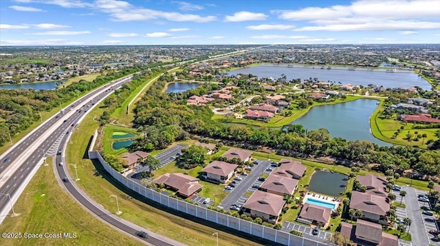 aerial view with a water view