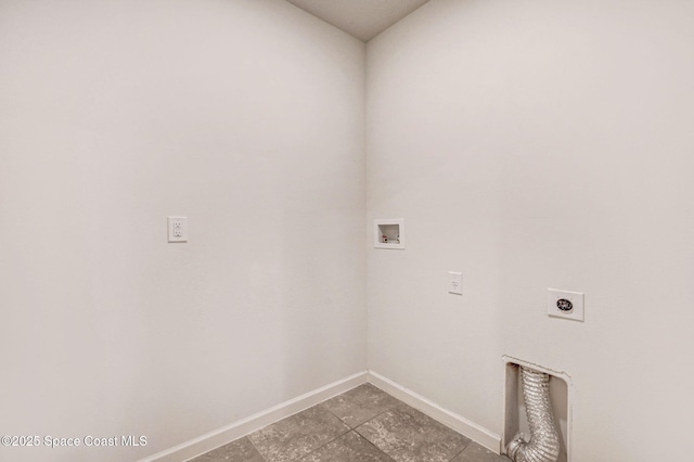 clothes washing area with electric dryer hookup, baseboards, hookup for a washing machine, and laundry area