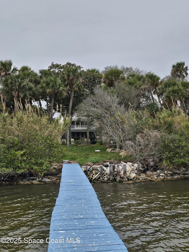 view of dock with a water view