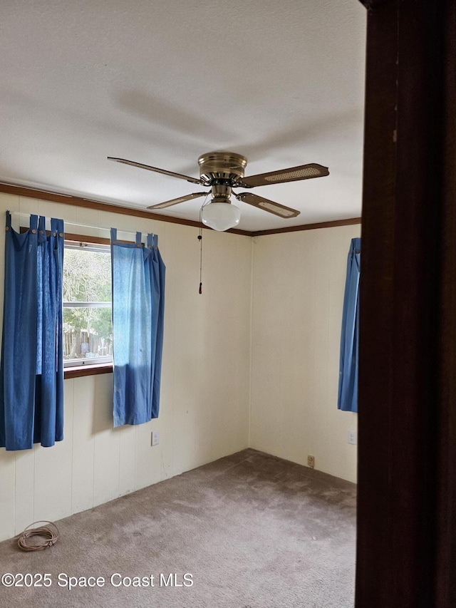 unfurnished room featuring carpet and ceiling fan