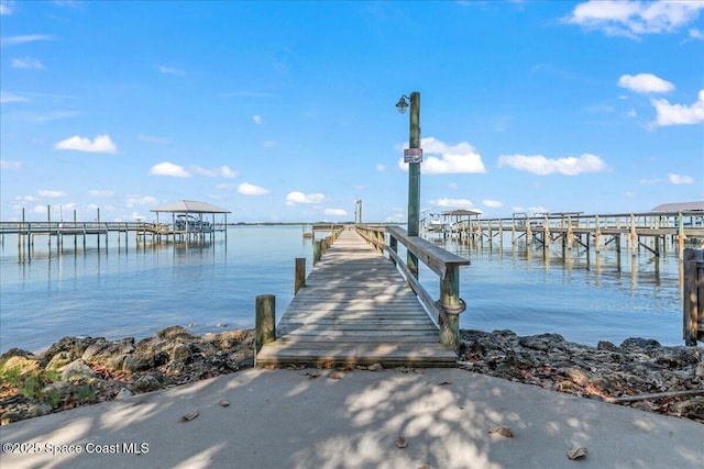 view of dock featuring a water view