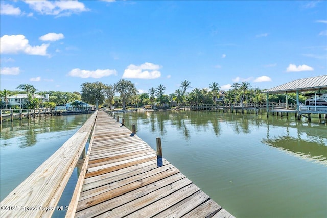 dock area with a water view