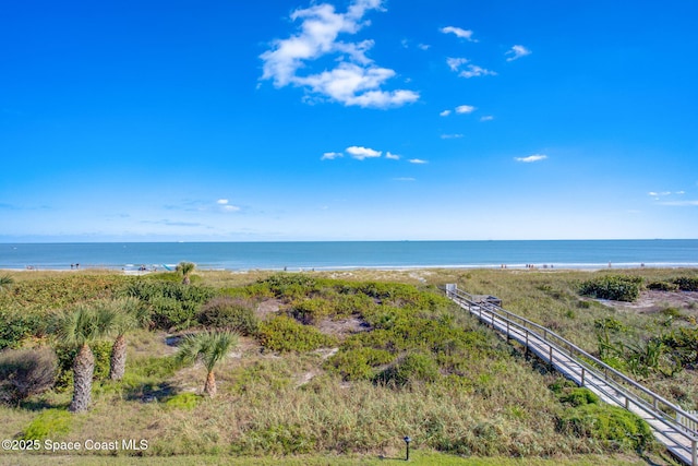 property view of water featuring a view of the beach