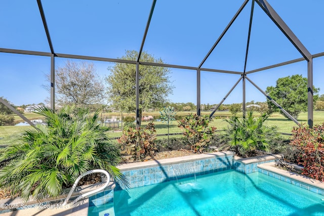 outdoor pool featuring a lanai