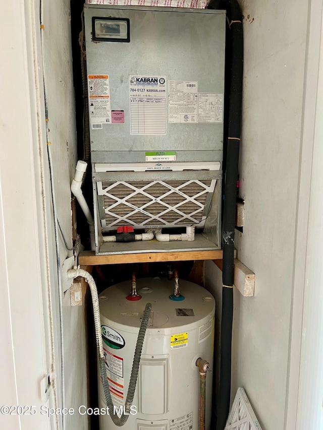 utility room featuring water heater