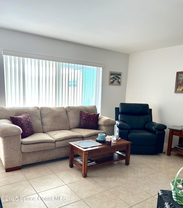 living room featuring light tile patterned floors