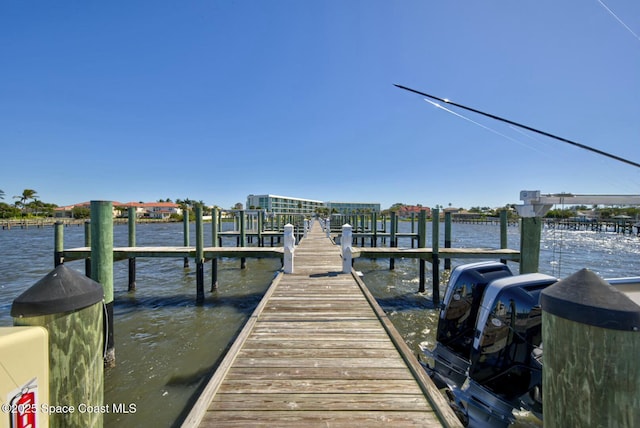 dock area with a water view