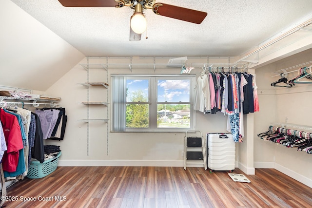 3530 Alan Dr, Titusville, FL 32780 - walk in closet featuring wood finished floors and a ceiling fan