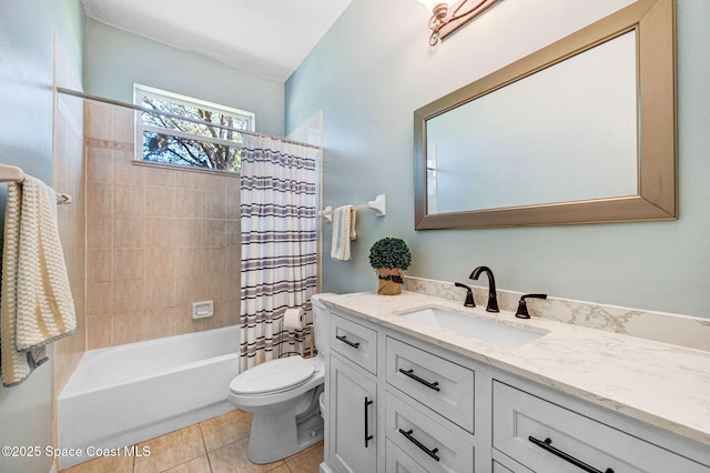 bathroom featuring vanity, tile patterned floors, toilet, and shower / bath combo