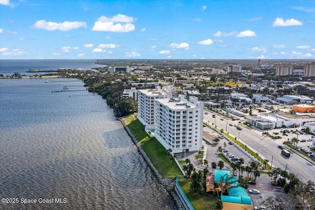 aerial view with a view of city and a water view