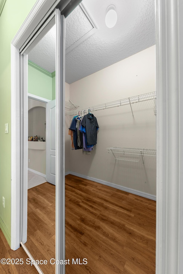 spacious closet with wood finished floors