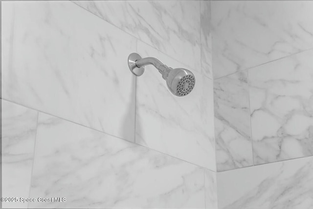 room details featuring a marble finish shower