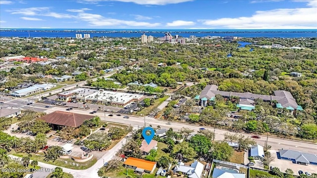 aerial view featuring a water view