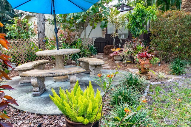 view of yard with a patio and fence