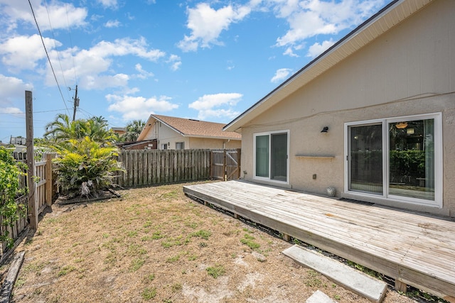 view of yard featuring a fenced backyard and a wooden deck