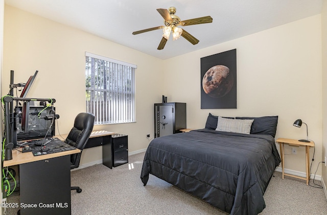 bedroom with baseboards, carpet, and ceiling fan