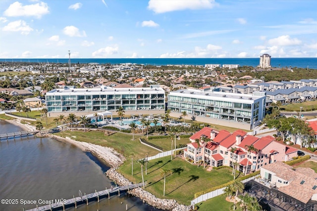 aerial view with a water view